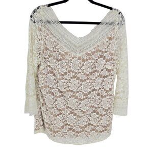 Forgotten Grace womens size XL white lacy off shoulder layered blouse side zip